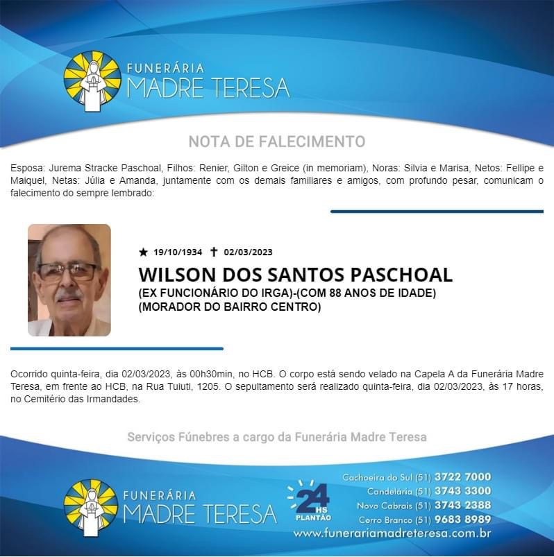 Falecimento  Wilson Dos Santos Paschoal - Rádio Cachoeira