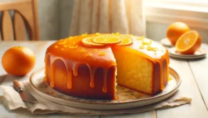 DALL·E-2023-11-04-17.07.56-Create-an-image-of-an-orange-cake-with-a-vibrant-orange-color-and-a-glistening-citrus-glaze-on-top.-The-cake-should-be-presented-as-a-single-layer-rou_4